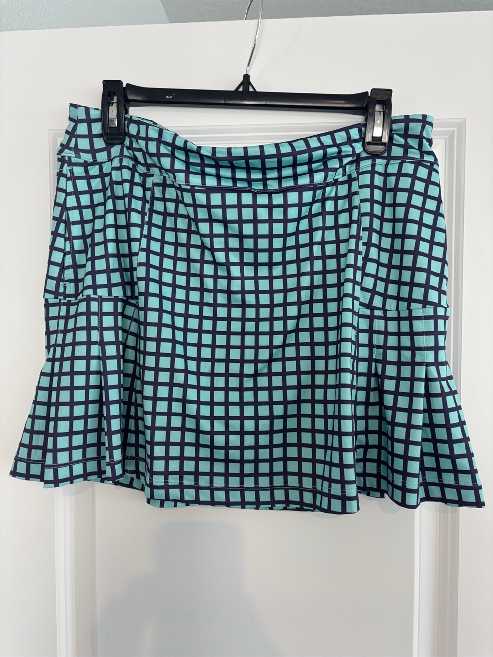 Aqua Grid Golf Print Flared Skirt
